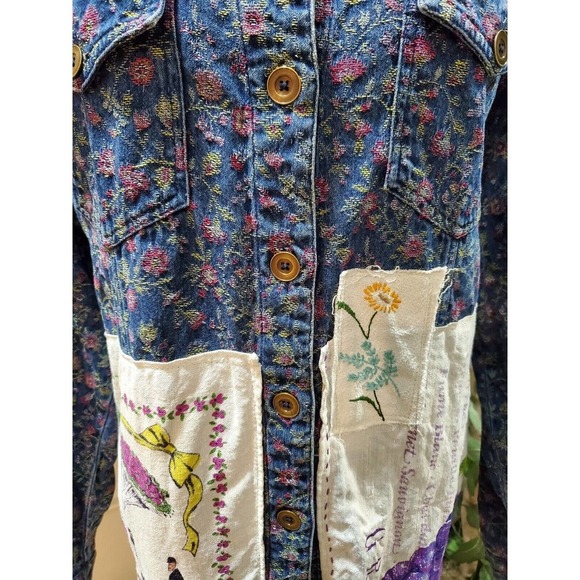 Krazy Kat Upcycled Multicolor Cotton Long Sleeve Buttons Front Casual Jacket 3X - Picture 3 of 11